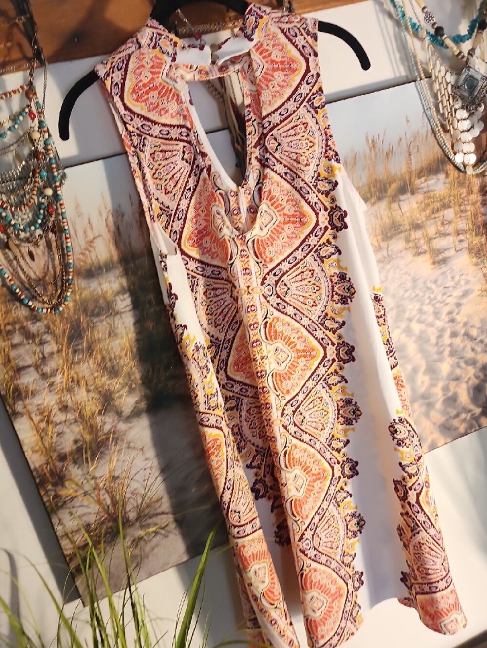 Peach Paisley Sleeveless Midi Dress - Picture 7 of 8